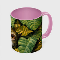 Кружка 3D Маленькая обезьянка в листьях, цвет: 3D-белый + розовый