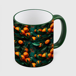 Кружка 3D Яркие апельсины, цвет: 3D-зеленый кант