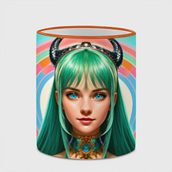 Кружка 3D Девушка с зелёными волосами и рожками, цвет: 3D-оранжевый кант — фото 2