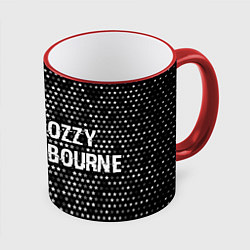 Кружка 3D Ozzy Osbourne glitch на темном фоне: надпись и сим, цвет: 3D-красный кант