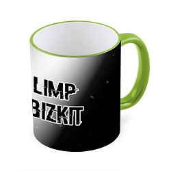 Кружка 3D Limp Bizkit glitch на светлом фоне: надпись и симв, цвет: 3D-светло-зеленый кант