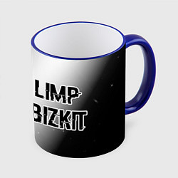 Кружка 3D Limp Bizkit glitch на светлом фоне: надпись и симв, цвет: 3D-синий кант