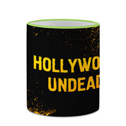 Кружка 3D Hollywood Undead - gold gradient: надпись и символ, цвет: 3D-светло-зеленый кант — фото 2