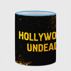 Кружка 3D Hollywood Undead - gold gradient: надпись и символ, цвет: 3D-небесно-голубой кант — фото 2