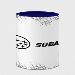 Кружка 3D Subaru speed на светлом фоне со следами шин: надпи, цвет: 3D-белый + синий — фото 2