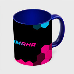 Кружка 3D Yamaha - neon gradient: надпись и символ, цвет: 3D-белый + синий