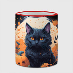 Кружка 3D Котик и тыквы - хеллоуин, цвет: 3D-красный кант — фото 2