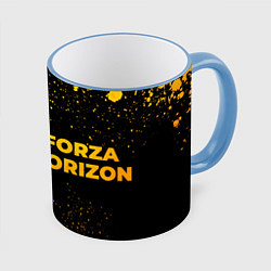 Кружка 3D Forza Horizon - gold gradient: надпись и символ, цвет: 3D-небесно-голубой кант