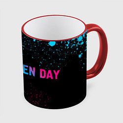 Кружка 3D Green Day - neon gradient: надпись и символ, цвет: 3D-красный кант