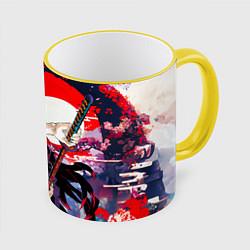 Кружка 3D Кокушибо первая луна - Клинок рассекающий демонов, цвет: 3D-желтый кант