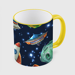 Кружка цветная Космические корабли и планеты