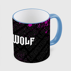 Кружка 3D Powerwolf rock legends: надпись и символ, цвет: 3D-небесно-голубой кант