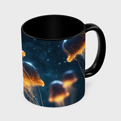 Кружка 3D Люминисцентные медузы, цвет: 3D-белый + черный