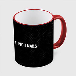 Кружка 3D Nine Inch Nails glitch на темном фоне: надпись и с, цвет: 3D-красный кант