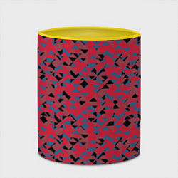 Кружка 3D Черные и синие треугольники на красном, цвет: 3D-белый + желтый — фото 2