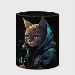Кружка 3D Кот в стиле киберпанк, цвет: 3D-белый + черный — фото 2