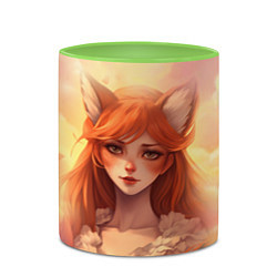Кружка 3D Рыжая девушка лисица, цвет: 3D-белый + светло-зеленый — фото 2