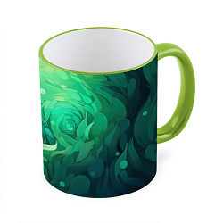 Кружка 3D Зеленые абстрактные волны, цвет: 3D-светло-зеленый кант