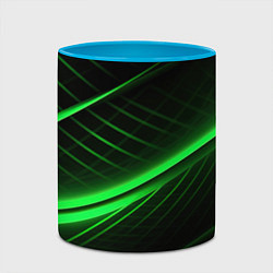 Кружка 3D Зеленые полосы на черном фоне, цвет: 3D-белый + небесно-голубой — фото 2