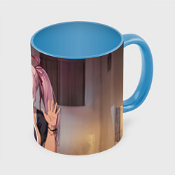 Кружка 3D Милая аниме блондинка, цвет: 3D-белый + небесно-голубой