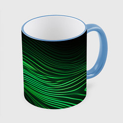 Кружка 3D Green neon lines, цвет: 3D-небесно-голубой кант