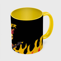 Кружка 3D Кот рокер - огонь, цвет: 3D-белый + желтый