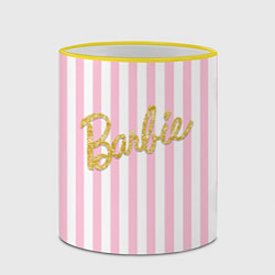 Кружка 3D Barbie - золотая надпись и бело-розовые полосы, цвет: 3D-желтый кант — фото 2