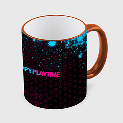 Кружка 3D Poppy Playtime - neon gradient: надпись и символ, цвет: 3D-оранжевый кант