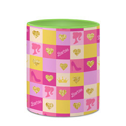 Кружка 3D Барби: желтые и розовые квадраты паттерн, цвет: 3D-белый + светло-зеленый — фото 2