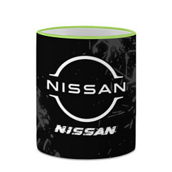Кружка 3D Nissan speed на темном фоне со следами шин, цвет: 3D-светло-зеленый кант — фото 2