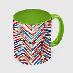 Кружка 3D Новогодние линии синий и красный, цвет: 3D-белый + светло-зеленый