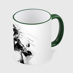 Кружка 3D Девушка на ретро мотоцикле, цвет: 3D-зеленый кант