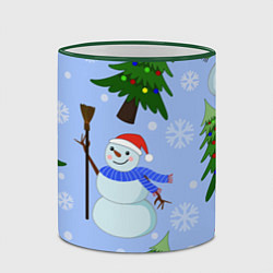 Кружка 3D Снеговики с новогодними елками паттерн, цвет: 3D-зеленый кант — фото 2