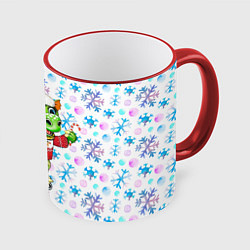 Кружка 3D Дракон и снежинки, цвет: 3D-красный кант