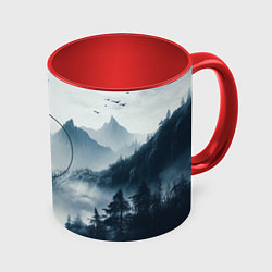 Кружка 3D Утренние горы, цвет: 3D-белый + красный