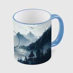 Кружка 3D Утренние горы, цвет: 3D-небесно-голубой кант