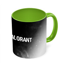Кружка 3D Valorant glitch на темном фоне по-горизонтали, цвет: 3D-белый + светло-зеленый
