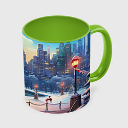 Кружка 3D Зимний большой город, цвет: 3D-белый + светло-зеленый