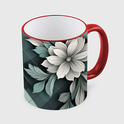 Кружка 3D Мятная клетка и цветы, цвет: 3D-красный кант