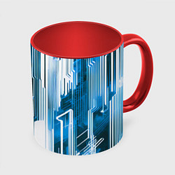 Кружка 3D Киберпанк полосы белый и синий, цвет: 3D-белый + красный