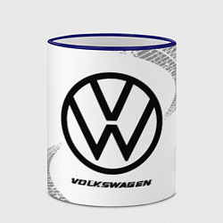 Кружка 3D Volkswagen speed на светлом фоне со следами шин, цвет: 3D-синий кант — фото 2
