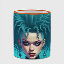 Кружка 3D Девушка панк с синими волосами, цвет: 3D-оранжевый кант — фото 2