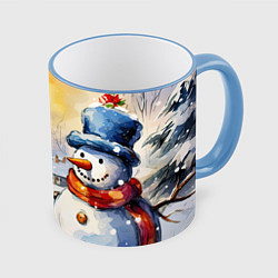 Кружка 3D Снеговик новый год, цвет: 3D-небесно-голубой кант