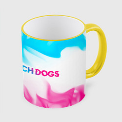 Кружка 3D Watch Dogs neon gradient style по-горизонтали, цвет: 3D-желтый кант