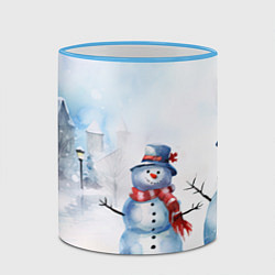 Кружка 3D Новогодний день со снеговиком, цвет: 3D-небесно-голубой кант — фото 2