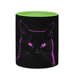 Кружка 3D Черный кот в розовом свечении, цвет: 3D-белый + светло-зеленый — фото 2