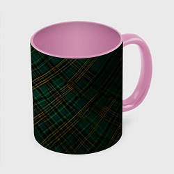 Кружка 3D Тёмно-зелёная диагональная клетка в шотландском ст, цвет: 3D-белый + розовый