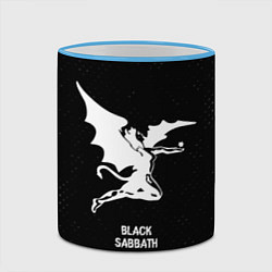 Кружка 3D Black Sabbath glitch на темном фоне, цвет: 3D-небесно-голубой кант — фото 2