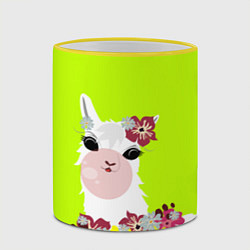 Кружка 3D Лама - альпака в венке, цвет: 3D-желтый кант — фото 2