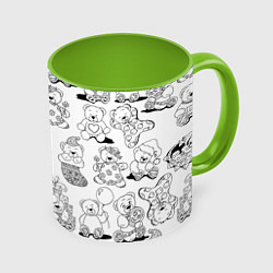 Кружка 3D Семья игрушечных мишек в костюмах, цвет: 3D-белый + светло-зеленый